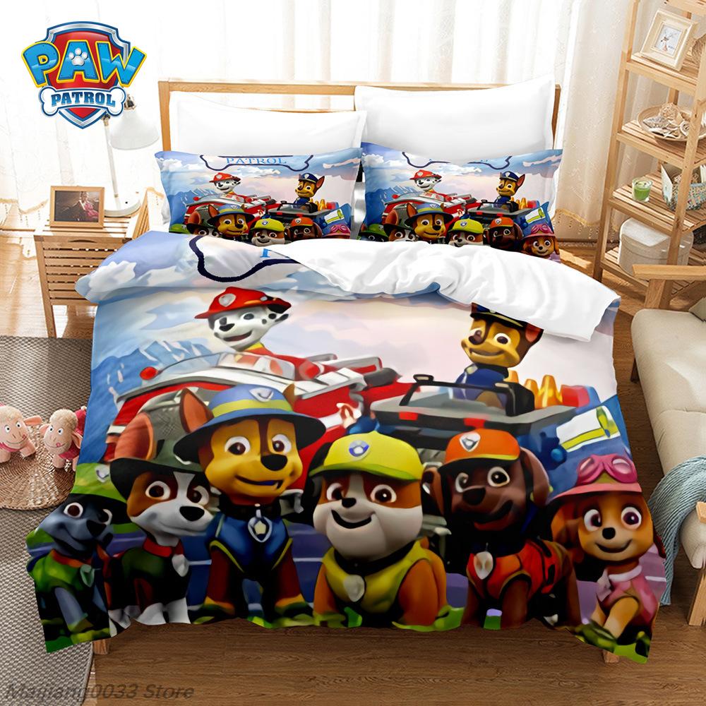 Paw Patrol Cute Puppy Duvet Cover Set, Cartoon Anime Quilt Cover with Pillowcase, Soft Bedding, Bedroom Decor Gift for Kids