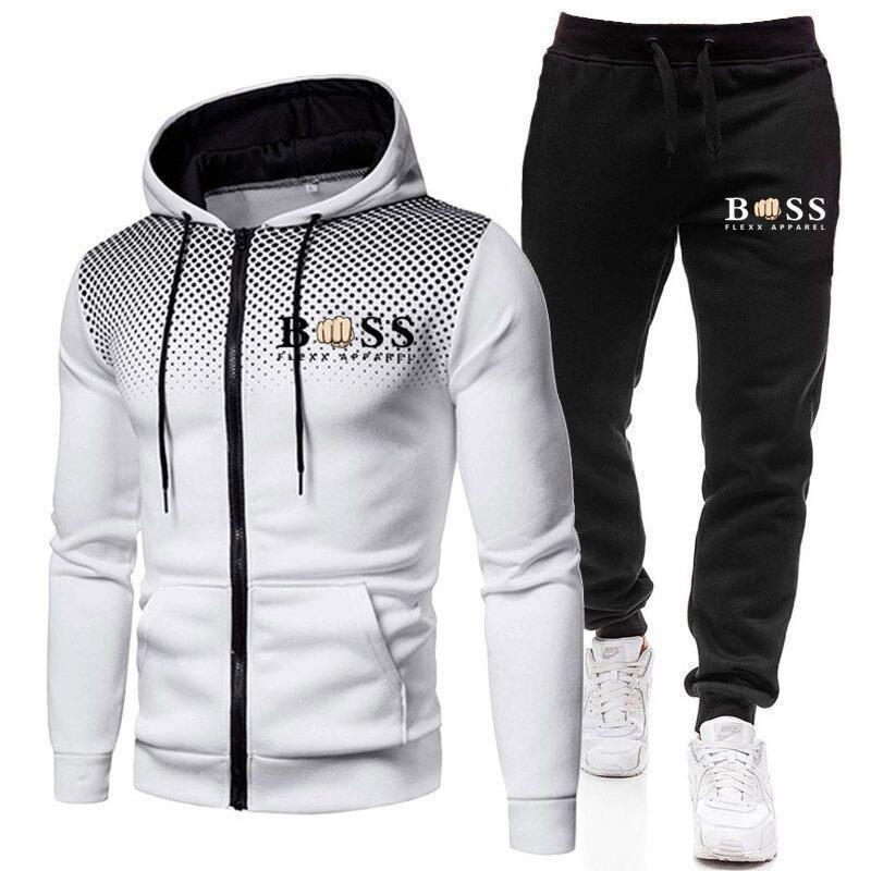Herren Einfarbige Fleece Kapuzen Trainingsanzug Set Langarm Reißverschluss Oberteil Hose Sport Freizeit Outfit