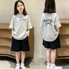 Korean Style Girls' Cotton Stand Collar Short Sleeve T-shirt & Polo Two-Piece Summer Set for Medium and Large Children