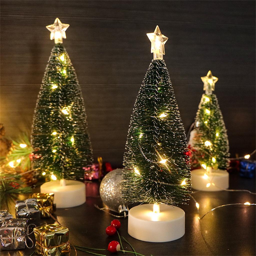 Durable Mini Artificial Snow Simulation Frost Pine Christmas Tree Decorations Add Holiday Spirit with Delicate Ornaments