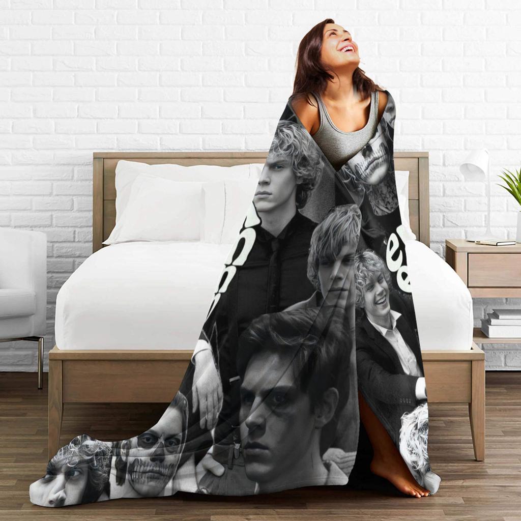 3D Evan Peters Pattern Printed Flannel Blankets Warm Soft Throw Blanket for Outdoor Decorative Bedspread Sofa Bed Cover