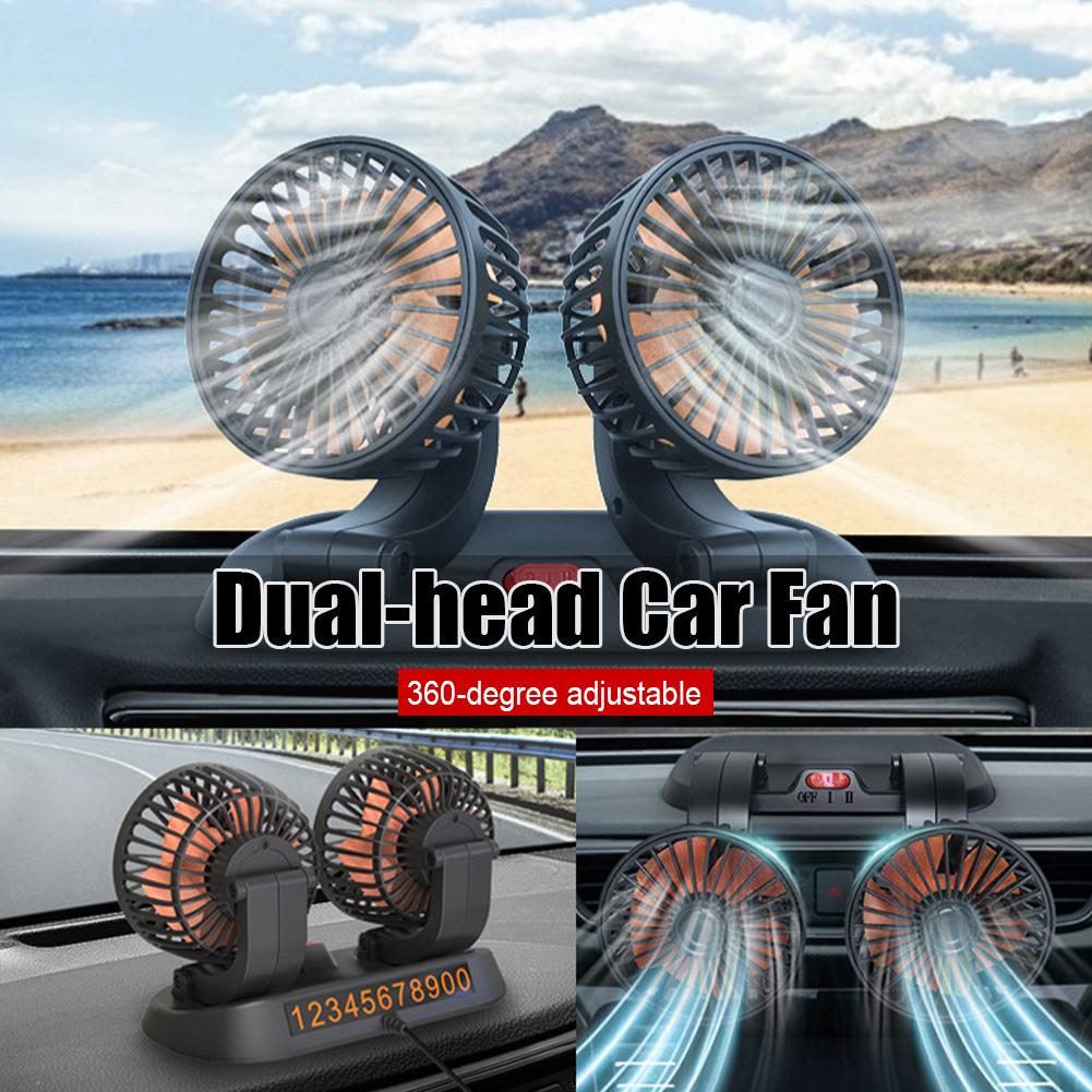 2-speed Car Cooling Fan Cigarette Lighter 24V 12V Fan 5V USB Charge Dual Head Car Fan 360 Degree Rotation Air Conditioning