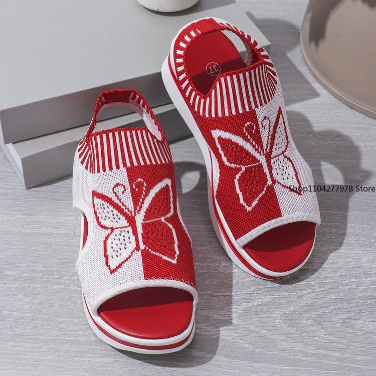 Fashion Women Flat Sandals Mesh Fish Mouth Casual Low Heels Slides Women Platform Shoes Sports Wedges Beach Comfort Sandals Plus Size 43