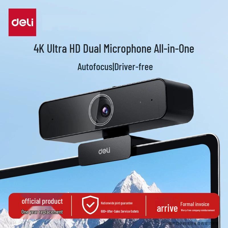 Deli 4K USB Camera with Integrated Microphone for Desktop & Laptop Live Streaming