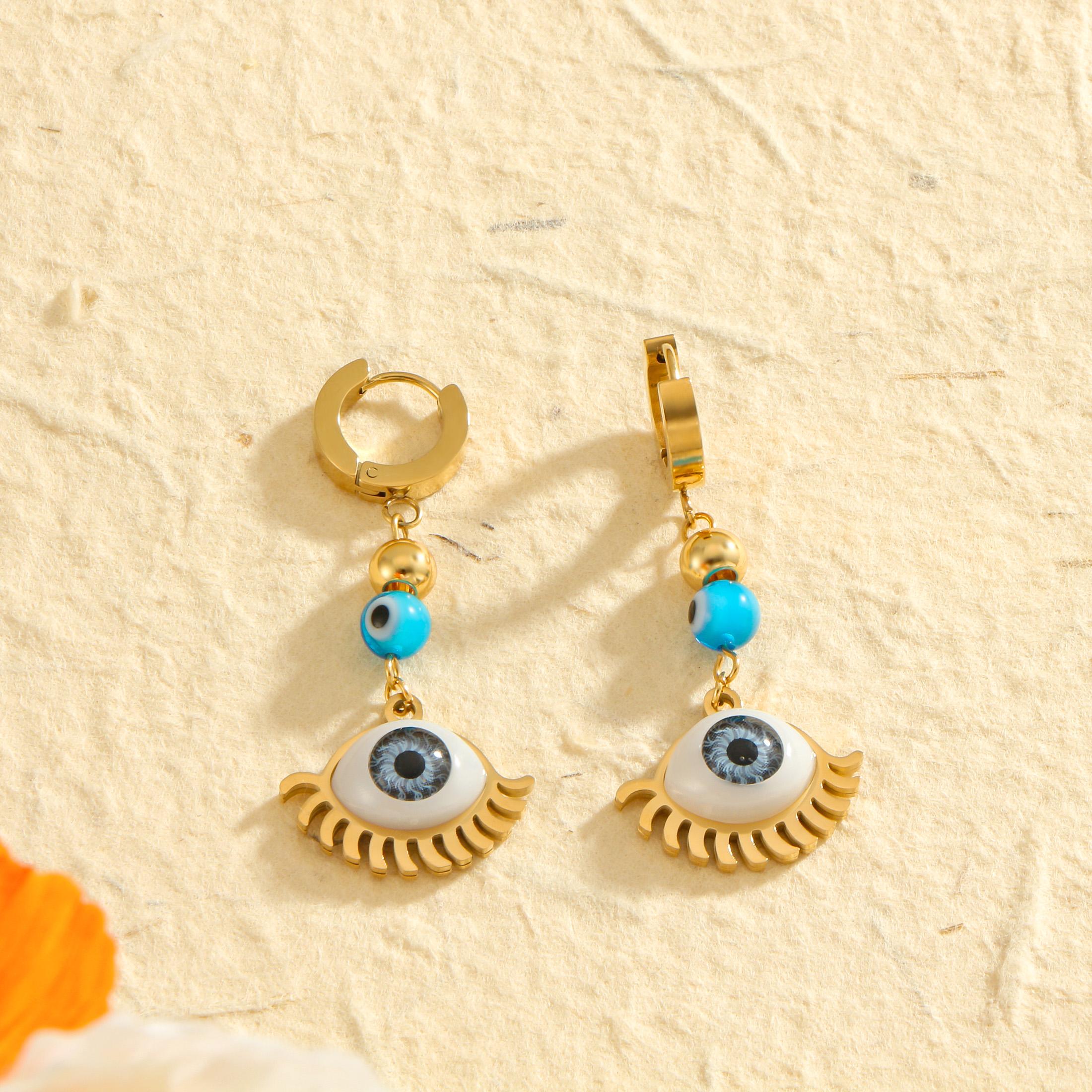 

Devil s Eye Set with Zircon Water Diamond Eye Shape Pendant for Women s Fashion Golden Jewelry Gift Party Wearing Earrings