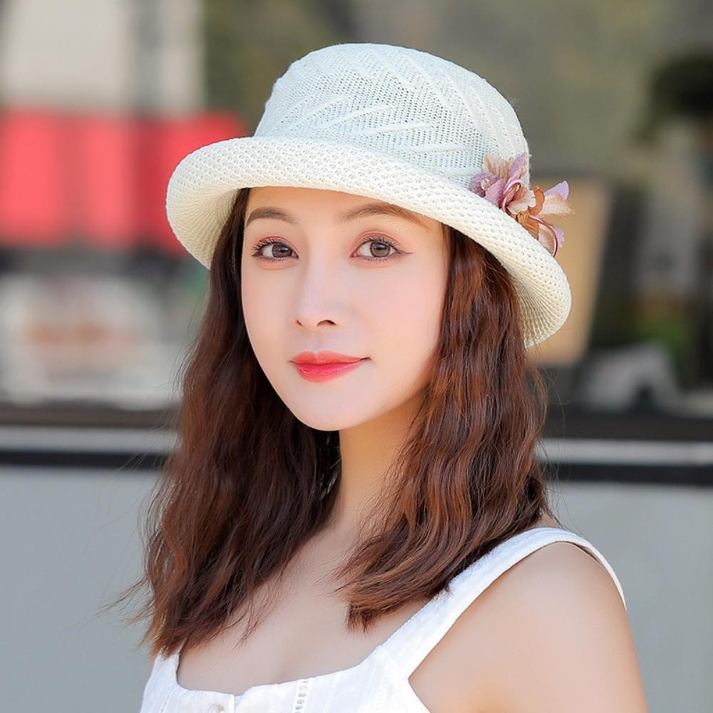 

Dome Sunshade Cap with Butterfly Knot Flower Wedding Fascinator Hat Straw Bucket Hats for Women білий