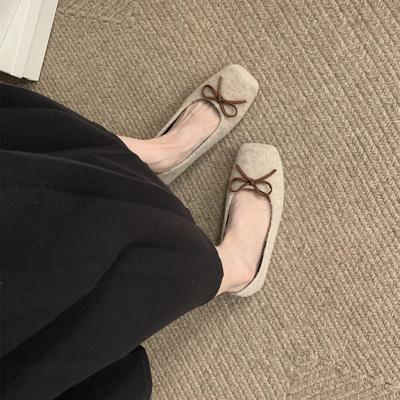 Sanfter Abendwind flacher Mund kleine Einzelschuhe 2024 Frühling und Herbst Winter Schleife weiche Sohle eckige Zehen Kappe Schuhe Damenschuhe