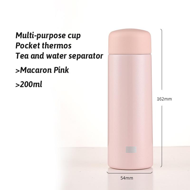 200ml Portable Thermos Cup with Tea Strainer 304 Stainless Steel Vacuum Thermal Insulation Pocket Cup Mini Water Bottle