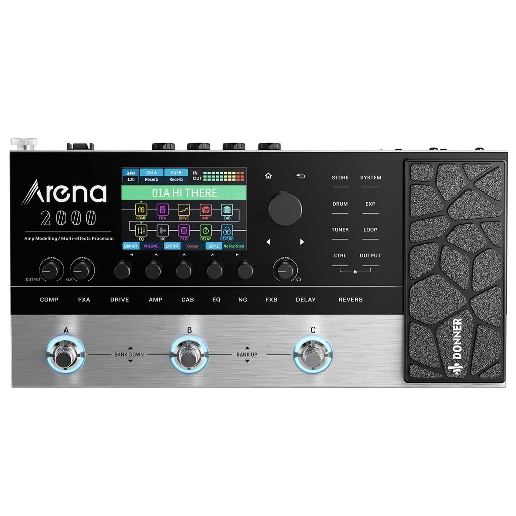 Donner 278 Types of Effectors 80 Types of Amp Models 50 Cabinet IRs 50 External IRs Can Be Added 150 Presets MIDI Compatible Compatible Editor XLR