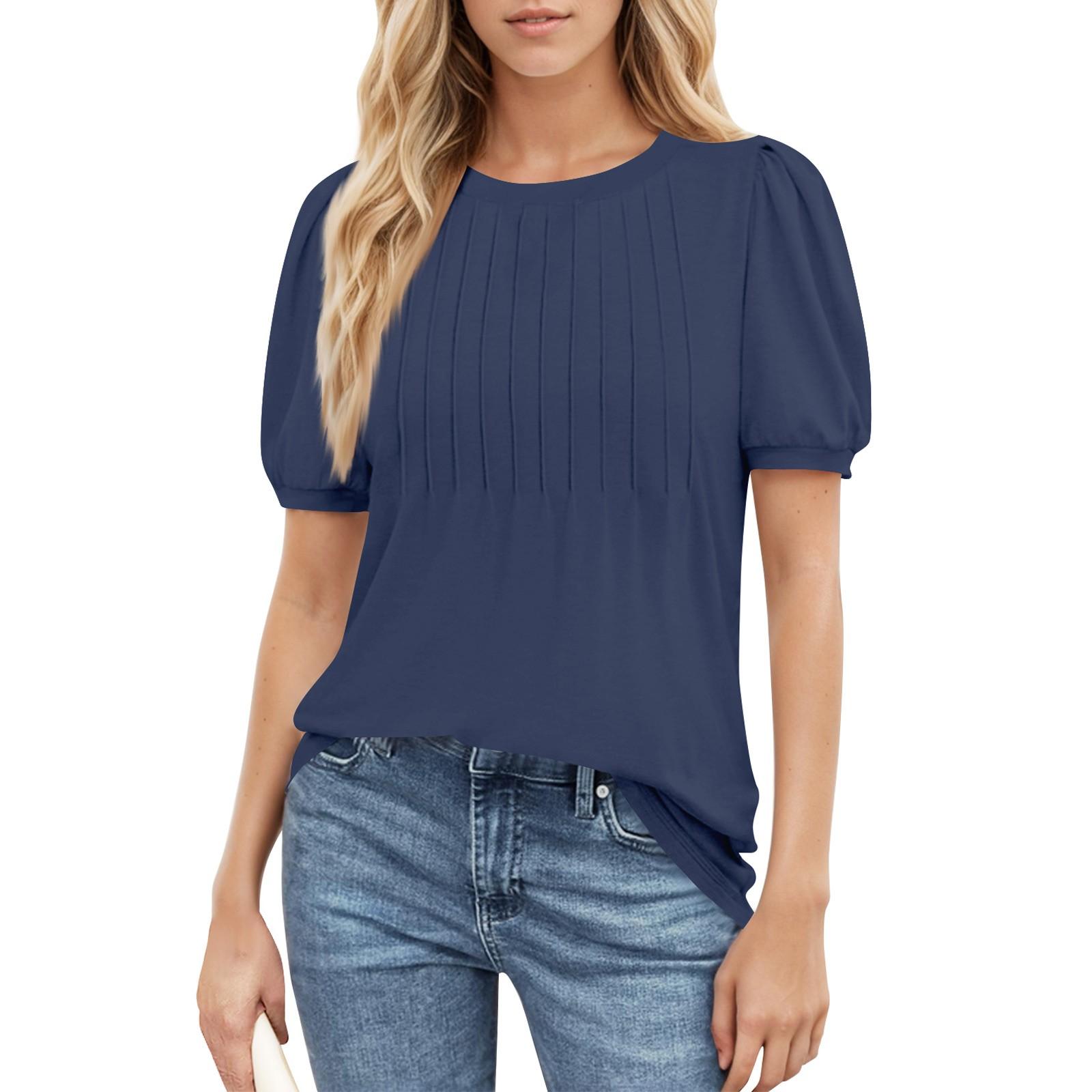 

Женский повседневный топ с круглым вырезом и коротким рукавом, с плиссировкой и расклешенными рукавами, с цветочным принтом S