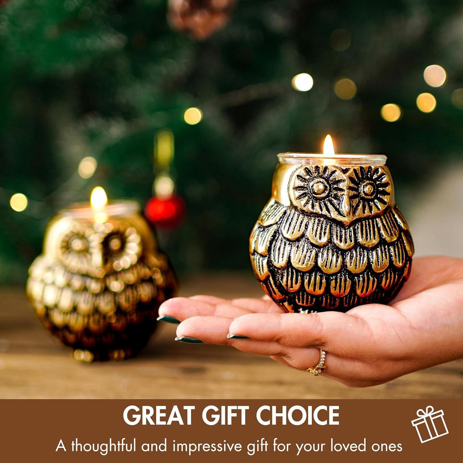 

Aluminium Owls with Votives Set of Mother and Child | Statue for Home Decor Tabletop Living Room | Candle Holder Gift Showpiece