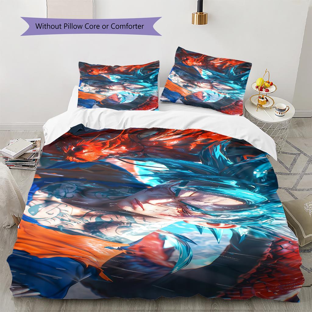 Biancheria da letto con motivo Son Goku, Set piumone Copripiumone Federa Regalo di compleanno per la casa (1 * copripiumino + 2 * federa, senza nucleo)