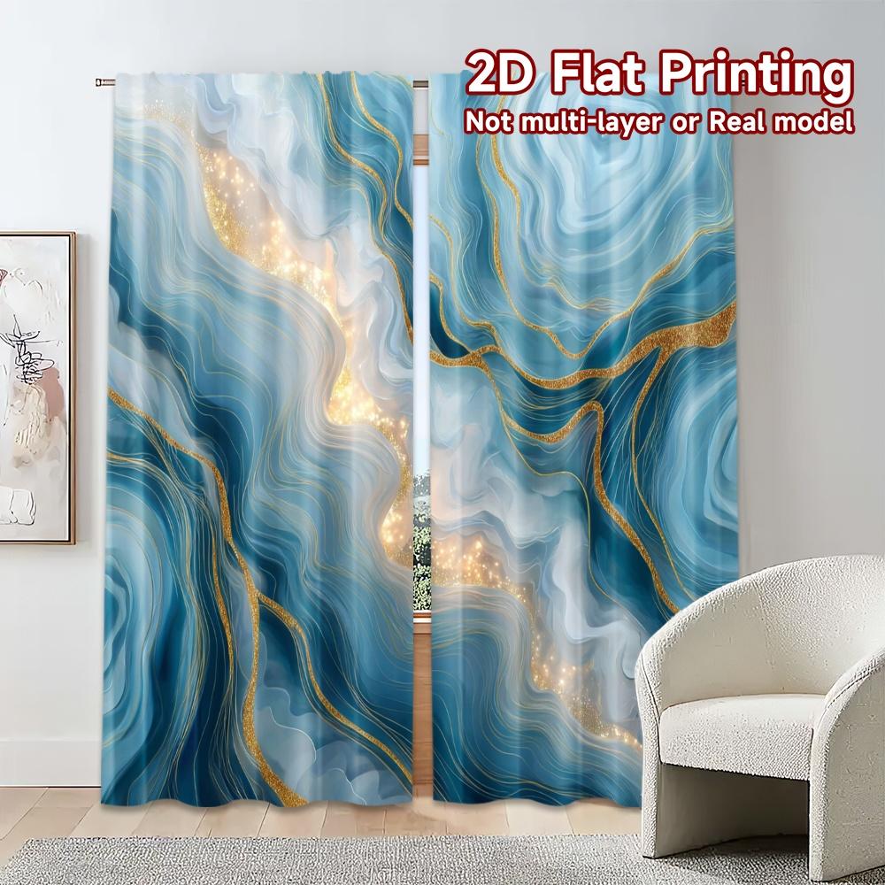 Set Of 2 Flat Printing Curtains Without Rod Golden Waves Popular Durable Polyester All Seasons Minimalist Made