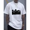 European Size Black T-Shirt with White Abstract Logo Print - Casual Streetwear for Men, Urban Fashion Statement, Perfect for Daily Wear And Outings