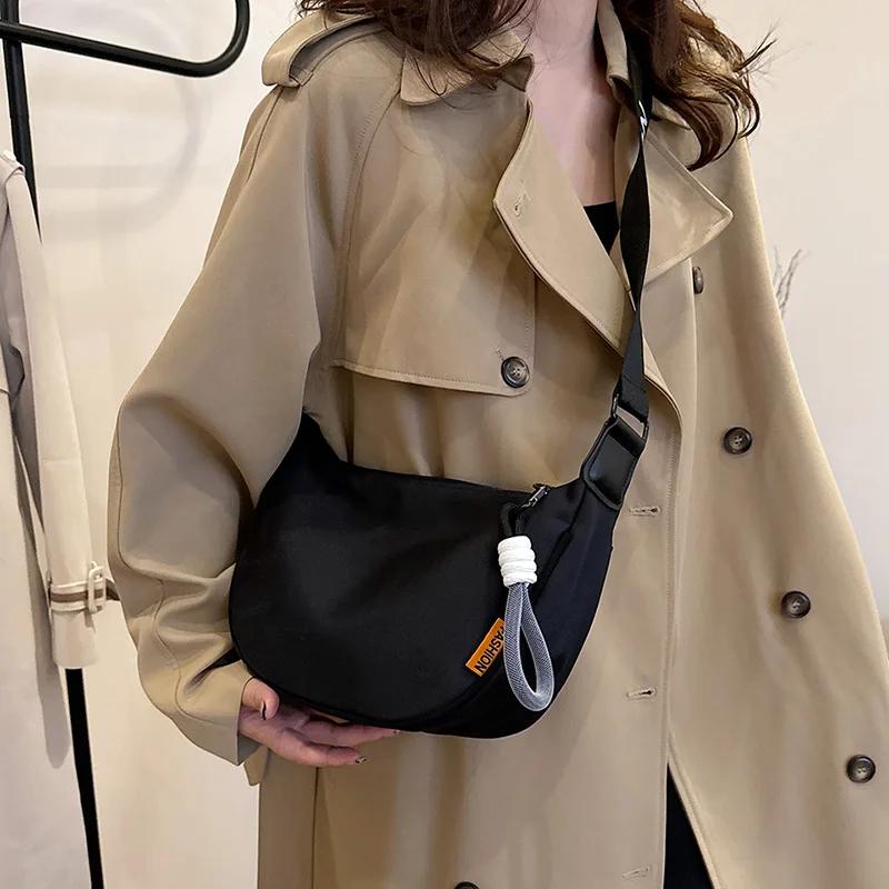 Solid Color Nyl Shoulder Bags for Women Fashi Hobos Crossbody Bag Ladies Casual Large Capacity Female Handbags Tote Purse