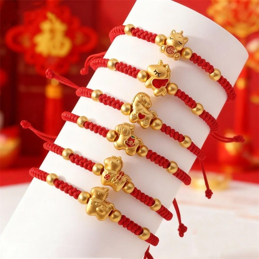 Golden Jewelry Zodiac Bracelet Braided Red Thread Rope Lucky Bracelet Feng Shui Amulet  Party Gift
