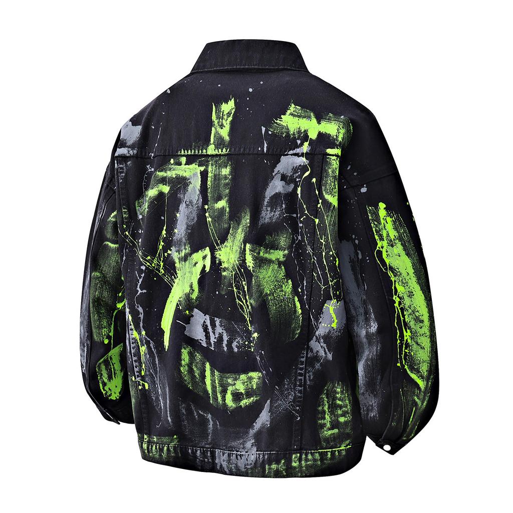 Vestes en Jean pour Homme Manteau en Jean Peint pour Homme Vestes Tendance Hip Hop Blanc pour Homme Veste Hip Hop Noire pour Homme Vêtements d'Extérieur Oversize