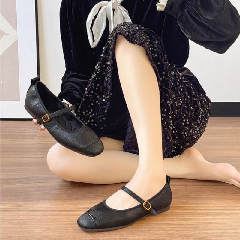 Fashion Comfortable Soft Leather Shallow Mary Jane Shoes Women Fashion Round Toe Metal Buckle Designer Shoes Retro Flat Casual Shoes