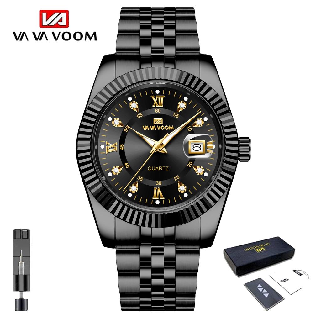 VA VA VOOM Herren Luxus Quarz Uhr Business Edelstahl Uhr mit Tag und Datum Anzeige Lässige Wasserdichte Uhren mit Werkzeug und Etui
