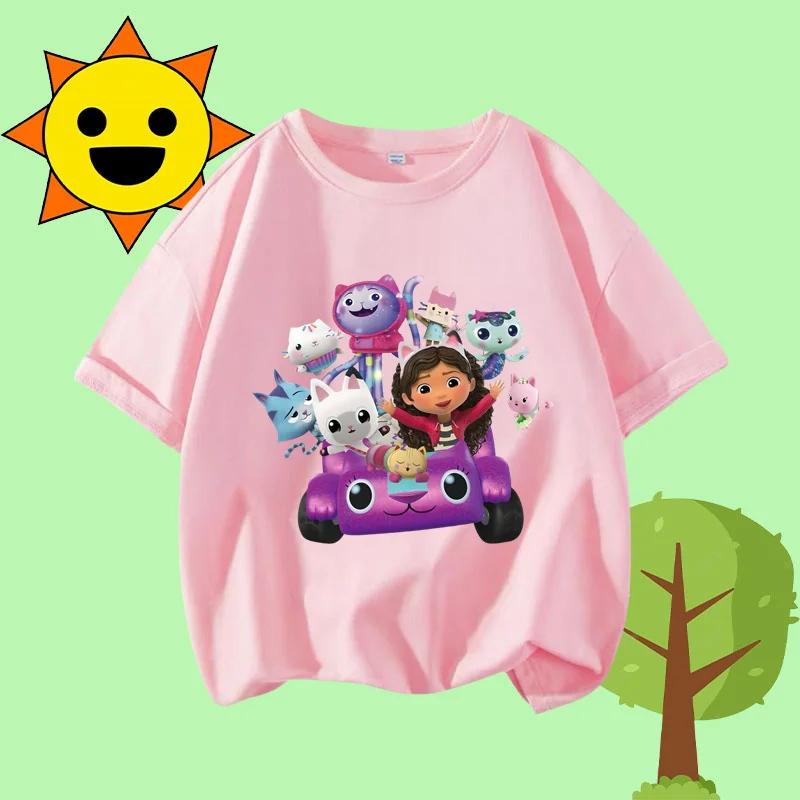Disney Princess Cartoon Print Cute and Trendy Sports Shirt for Girls, Summer T-shirt Gabby Children's Crew-neck Short-sleeved