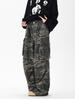 Unisex Tarnfarbene Weitbeinige Jeans mit Mehreren Taschen und Plisseé-Design