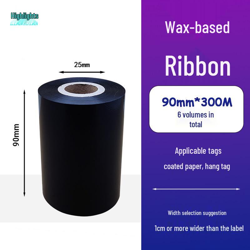 Hybrid Wax-Based Carbon Ribbon Roll for Printer Label Paper, Full Resin 80mm x 60m