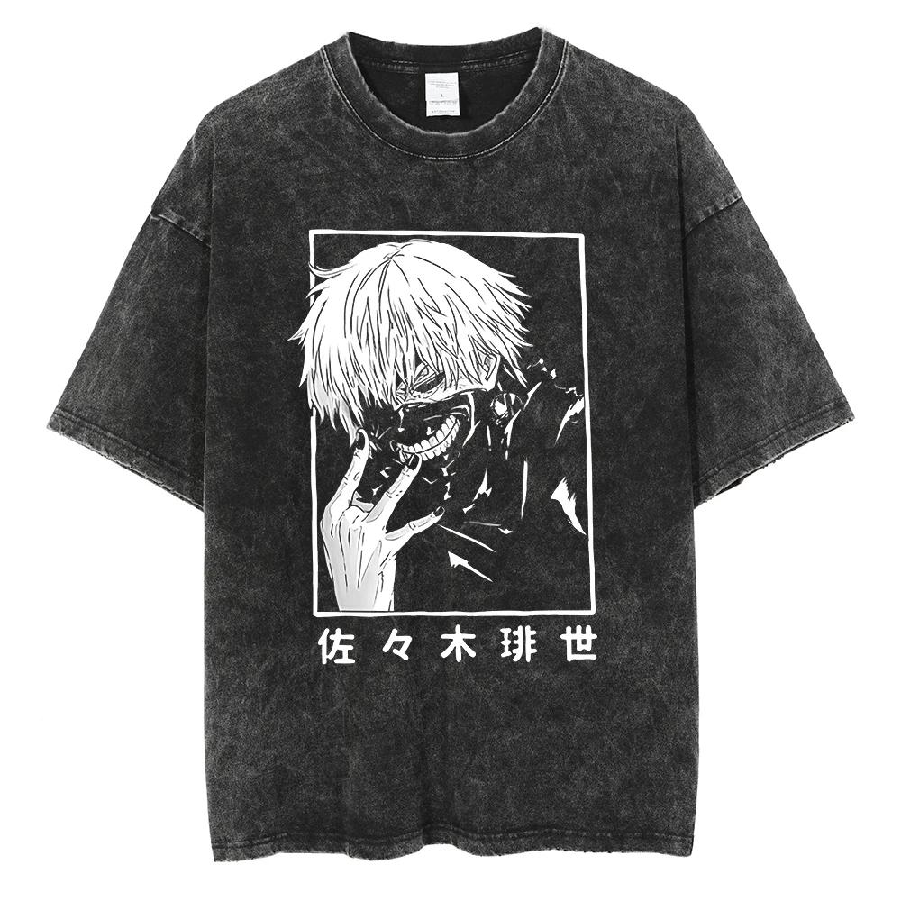 Anime Tokyo Ghoul Ken Kaneki Grafik T-Shirt Herren Vintage Gothic T-Shirts Lässig Locker Manga T-Shirt Harajuku Herren Baumwoll-T-shirt