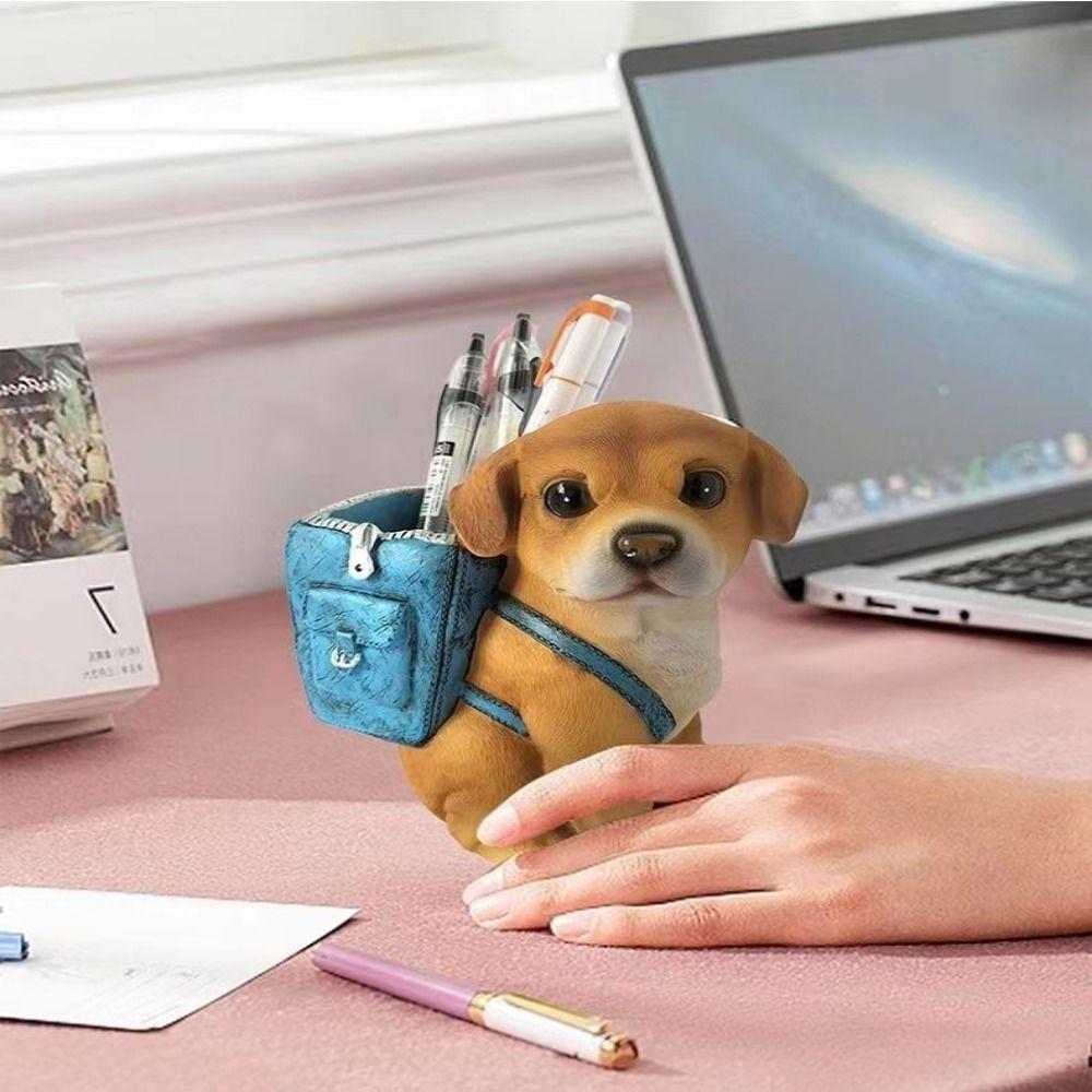 Hand-painted Dog Pen Holder Cute Desktop Storage Rack Lucky Dog Ornaments Birthday Gift