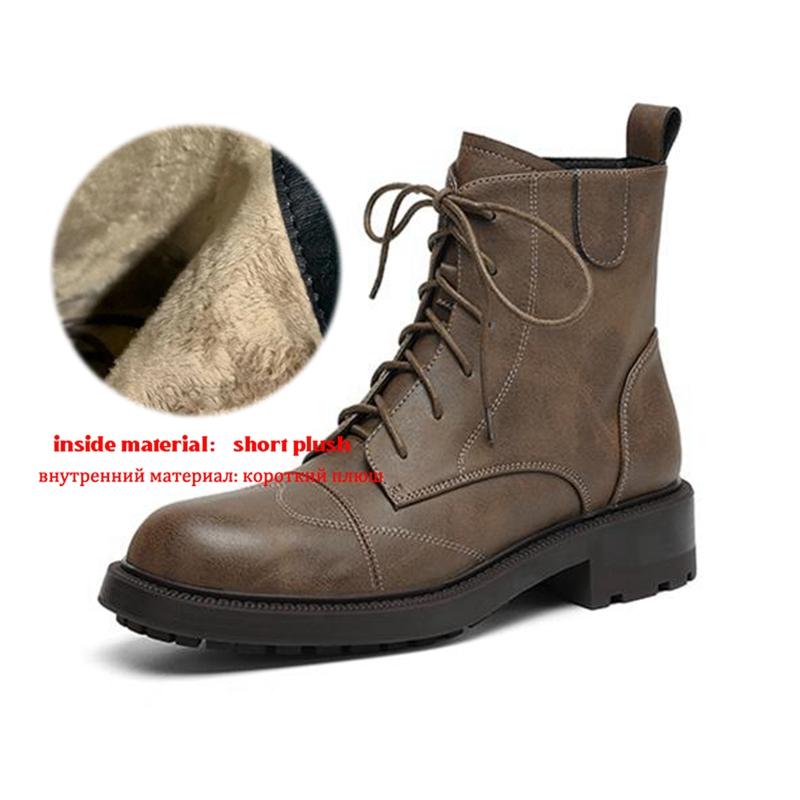 

Krazing Pot Genuine Leather Winter Round Toe Western Boots Med Heels Women Cross-tied Lace Up Women Vintage Ankle Boots 43