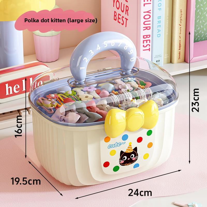 Portable Storage Box with Lid Grid Children's Hair Accessories Desktop Plastic Jewelry Transparent Double-layer Creative Cute Storage Box