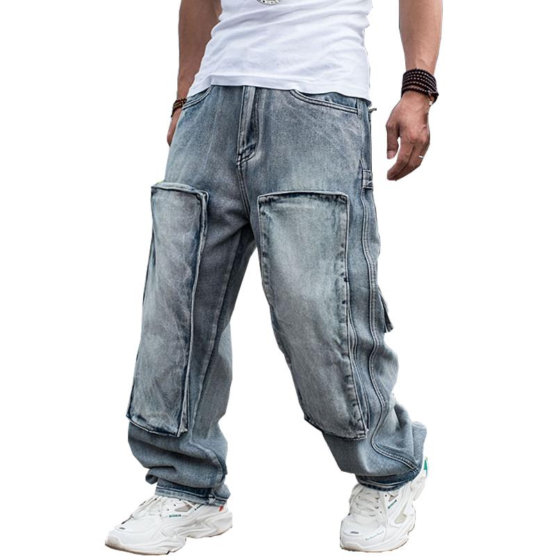 Jeans für Herren, gerade Jeans, Cargohose, Biker-Jeans, Herren, Baggy, lockere blaue Jeans