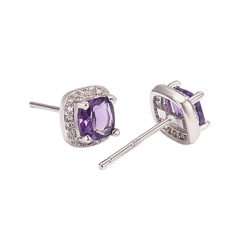 Purple Diamond Sugar Cube Stud Earrings - Elegant & Versatile Jewelry for Women 2025