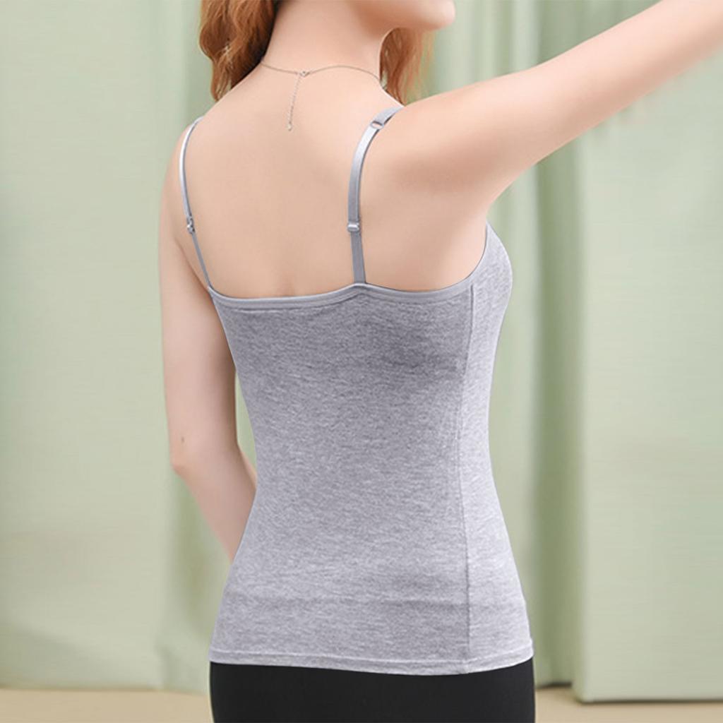 Women's Tank Top With Integrated Bra Undershirt Adjustable Without Underwire Wide Straps Camisole Basic Cami Tanks Tops For Women