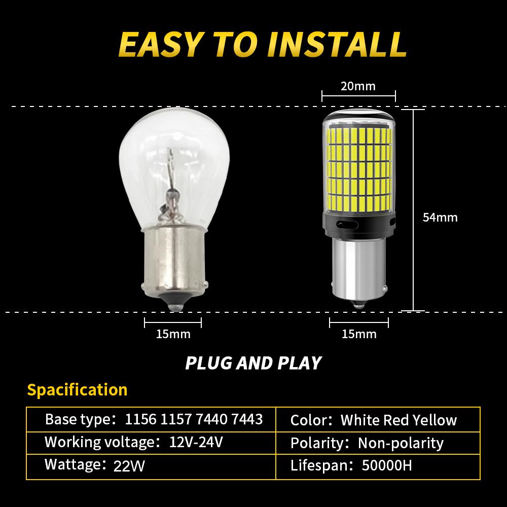 2X 7440 W21W WY21W W21/5W PY21W P21/5W Ba15s BAU15S 3157 T25 Car LED Bulbs Turn Signal Light 150SMD Brake Reverse Parking Lamps Bulbs 7