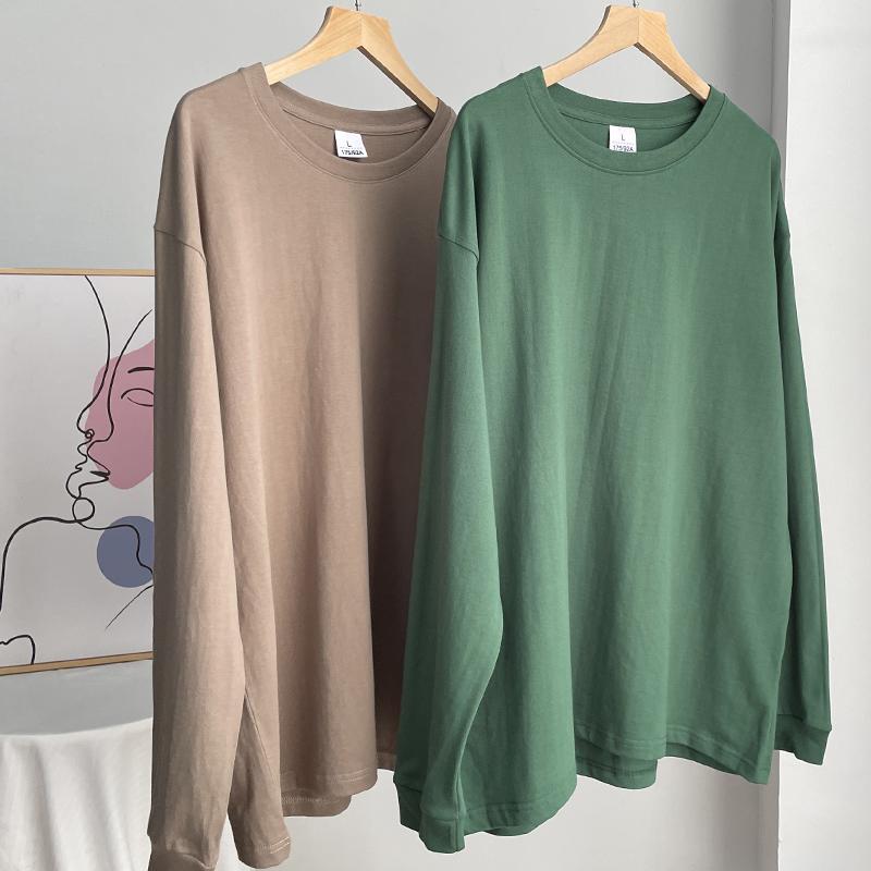 Hirsionsan Tricou cu mânecă lungă, 100% bumbac, cu decolteu în formă de O, pentru femei, tricouri solide, toate se potrivesc