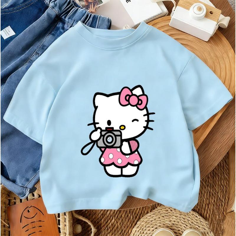 Hello Kitty Summer T-Shirt Cute Cartoon Casual Crew Neck Fashion Top for Boys and Girls