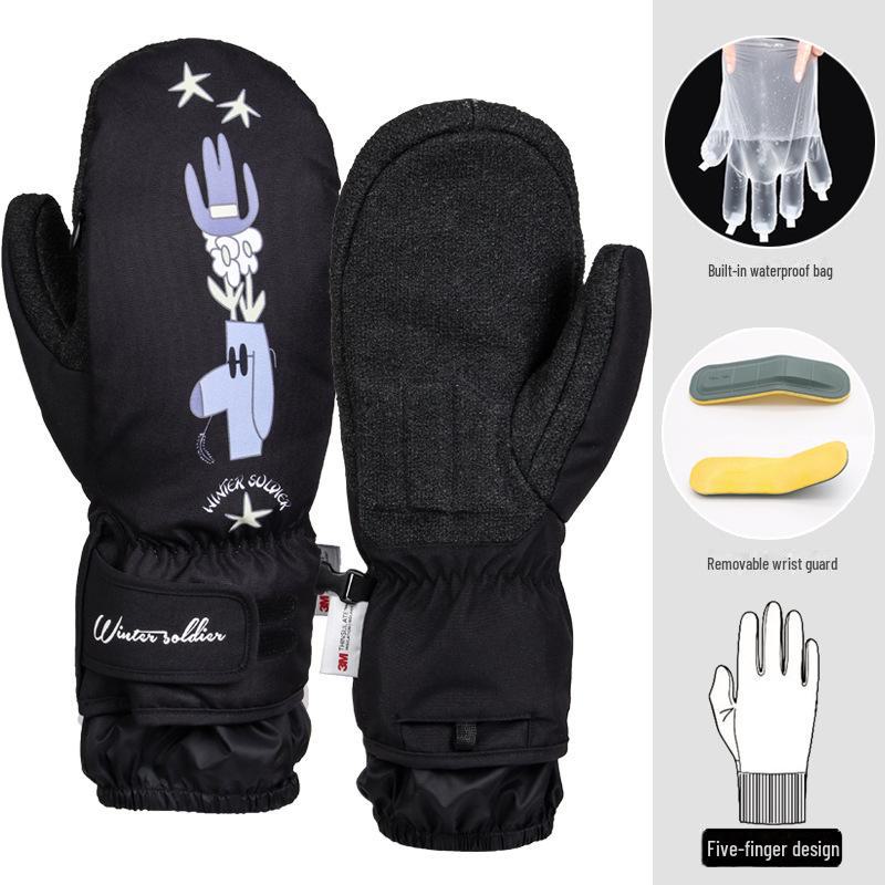 

Зимние кевларовые горнолыжные перчатки унисекс с защитой запястья, дизайн с пятью пальцами, водонепроницаемые. Medium