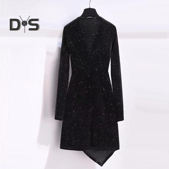 Ženy Krátké šaty Výstřih do V Dlouhé rukávy Skládaný Pure Color Slim Fit Pochva Nepravidelný lem OL Dojíždění Párty Ples Mini šaty Večerní akce