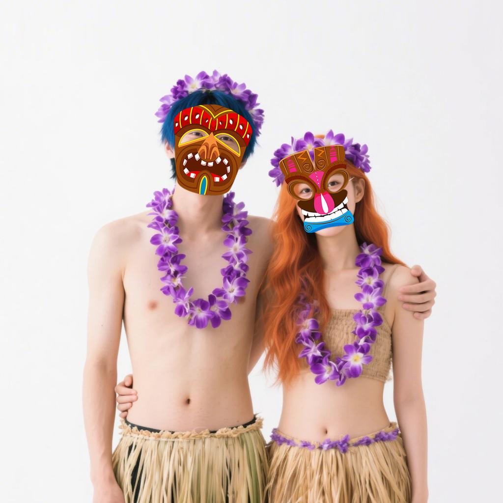 12Pcs Torpil Hawaii Theme Paper Eye Mask Vibrant Tiki Mask Dress Up Masquerade Photo Props for Summer Beach Birthday Party Decor