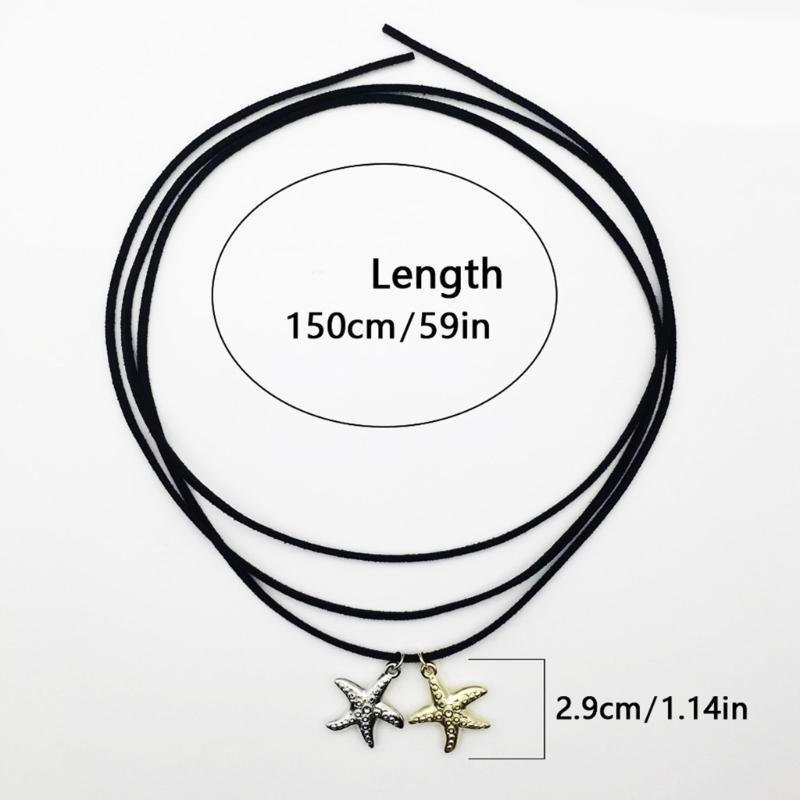 Bohemia Starfish Pendant Choker Black Rope Chain Y2K Star Charm Necklace Long Adjustable Chain Unique Holiday Gift