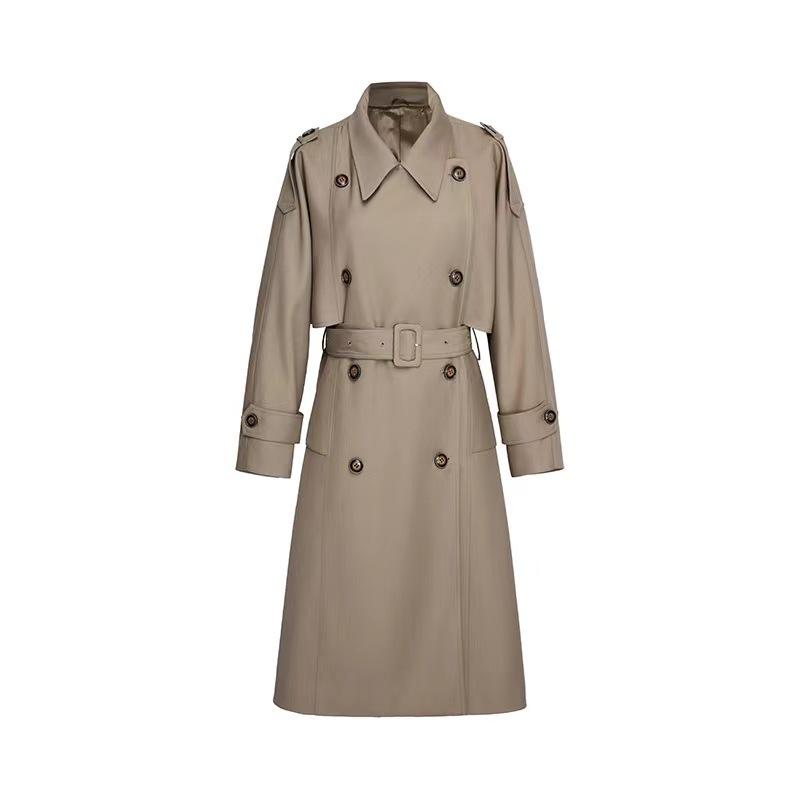 Spring new models are now popular in plain shipping, twill three-dimensional silhouette lapel, medium and long trench coat, women's