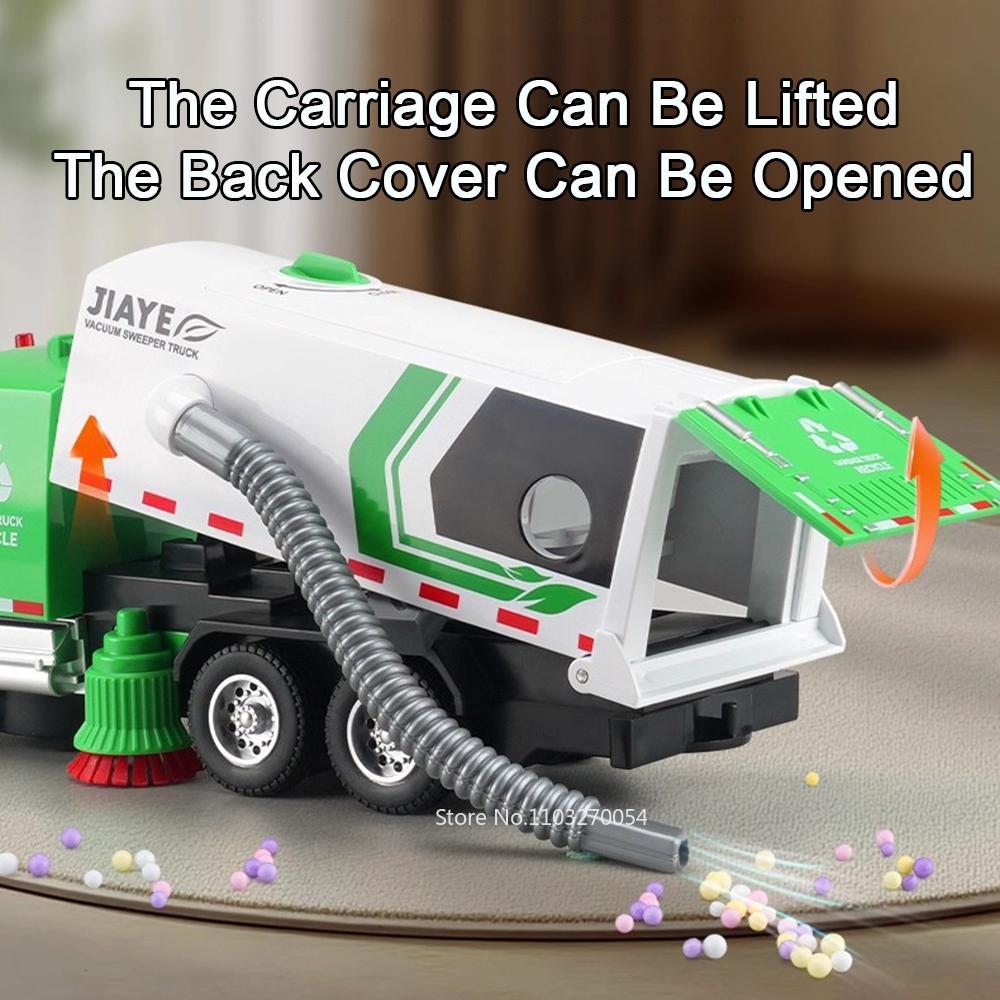 1:50 Alloy Sweeper Sanitation Truck Miniature Model Toys Car with Sound Light Wheel Sliding Engineering Vehicle Kid's Puzzle Toy