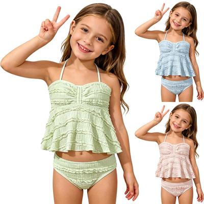 Girls Tankini Swimsuit Two Piece Set Flowy Bikini Top with Ruffle and Bikini Bottoms for Kids