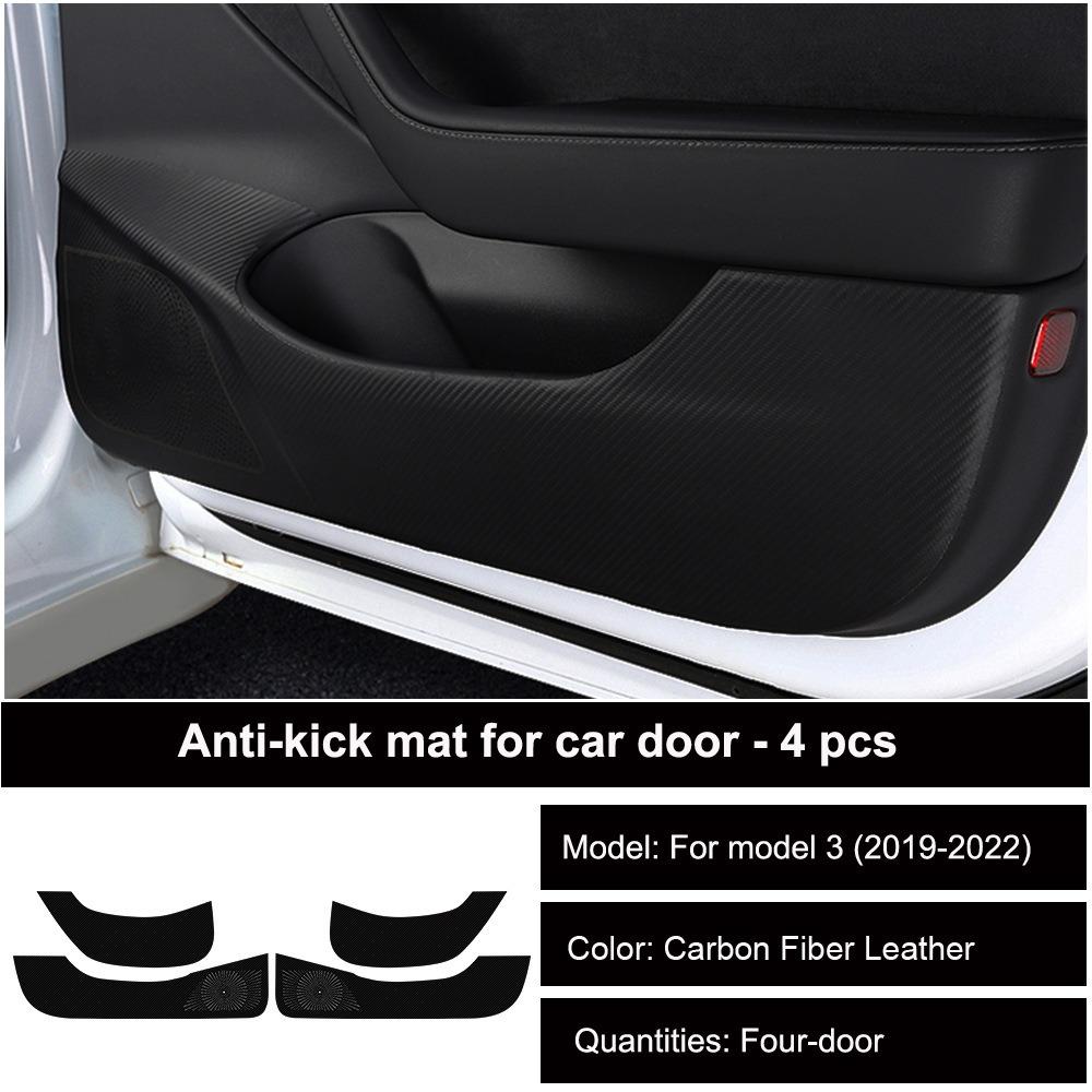 For Tesla Model 3/Y Car Door Anti-kick Mat Pad Panel Leather Carbon Fiber Interior Glove Box Protective Sticker Car Accessories