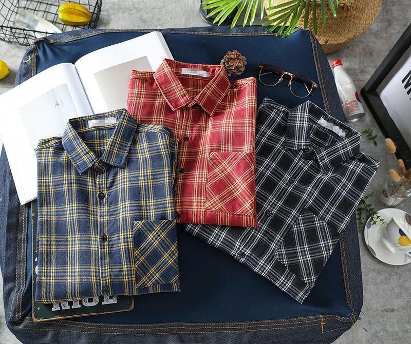 Retro Plaid Women's Long Sleeve Korean-Style Loose Casual Shirt for Spring, Summer, and Autumn