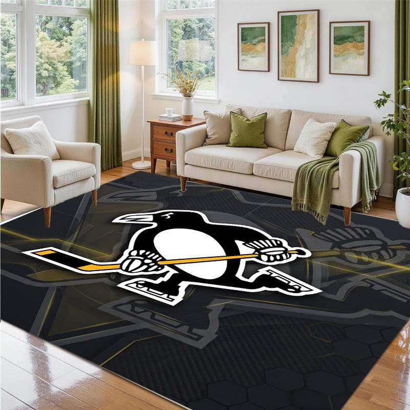 Pittsburgh Penguins Design Crystal Velvet Rug Soft Decorative Mat for Bedroom Entrance