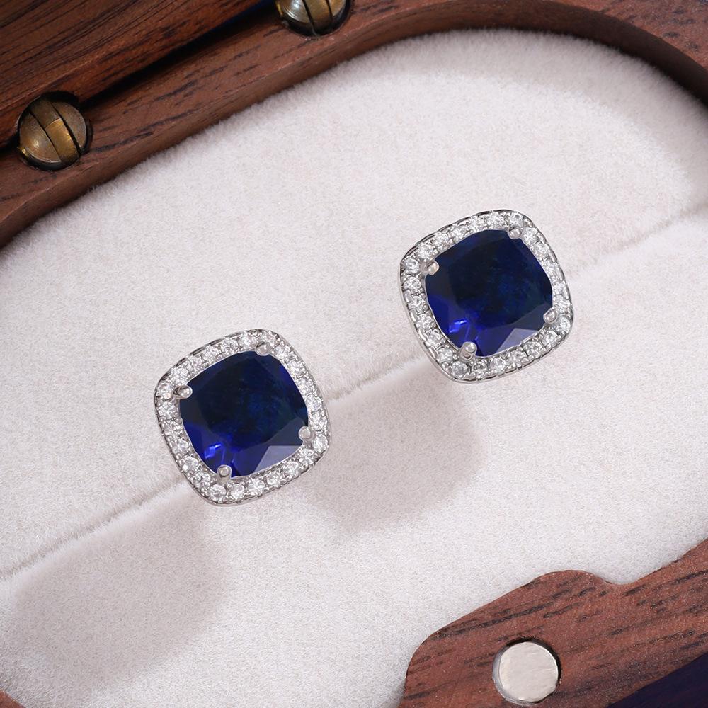 New Korean Classic Multiple Color Options Shining Dopamine-colored Zircon Square Stainless Steel Stud Earrings for Women Jewelry