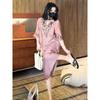 Women's Pink Floral Embroidery Half-Sleeve Maxi Dress V-Neck Loose Casual Linen Blend Long Dress