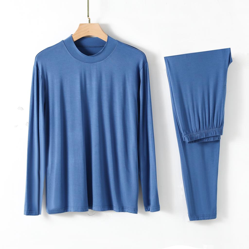 Modal Mens Homewear Pajamas V-neck Long Sleeve Pants Kit Draping Smooth Elastic Comfortable Sleepwear Pyjama Homme