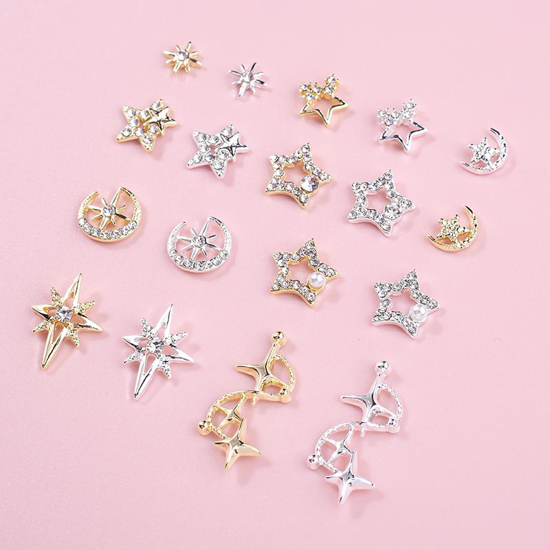 10 stuks 3D Metalen Holle Pentagram Sterren Kristal Nagel Charms Vijfhoekige Ster Strass Steentjes Nagels Kunst Decoraties Sieraden Manicure